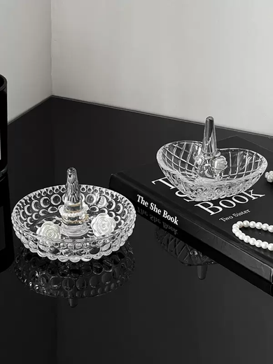 Yusenyi embossed glass ring tray storage dressing table antique decorative jewelry necklace jewelry chain holder jewelry display jewelry holder crooked heart-shaped 1 layer jewelry holder crooked heart-shaped