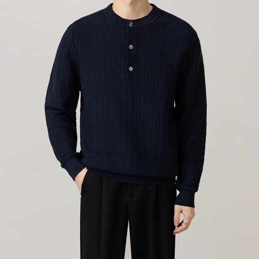 TLXT international first-line brand jacquard henley collar sweater for men autumn and winter new casual versatile business long-sleeved inner sapphire blue 2XL