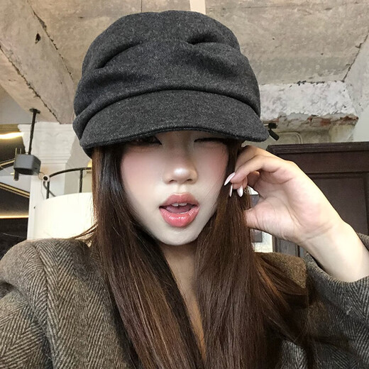 Yu Shangzhenpin beret women's 2025 new autumn and winter Japanese style Yamamoto style pleated hat retro duck bill newsboy hat painter hat black one size