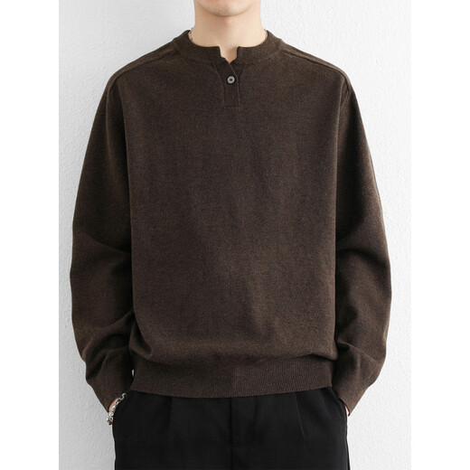 Zimei simple Henry collar sweater for men in autumn and winter color old money style loose sweater V-neck retro thickened woolen sweater charcoal gray M _115Jin Jin is equal to within 0.5 kg