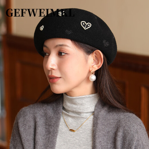 GEFWEIMKL Merino wool beret women's autumn and winter fashion versatile painter's hat women's face-showing small woolen octagonal hat camel M (56-58cm)