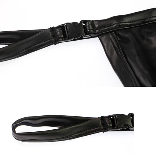 Universal men's single-sided detachable underwear with buttons on both sides, imitation leather thong briefs, T-shaped sexy patent leather youth pants, black buttons M