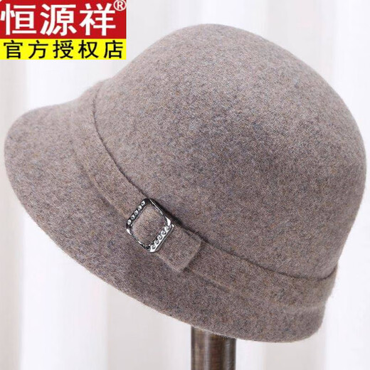 Hengyuanxiang middle-aged and elderly mother's hat women's pure wool autumn and winter basin hat grandma hat British thickened and warm for the elderly burgundy one size adjustable