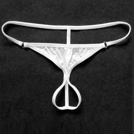 Sexy underwear can be inserted into gay men's hollow open T-pants men's low-waist transparent open T-pants men's 0 underwear white S