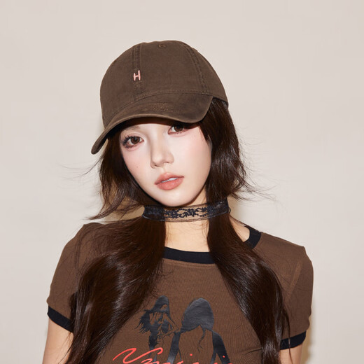 Japanese fashion simple baseball cap for women, brown pure cotton peaked cap, small H soft top wide brim hat for men, brown, one size fits all (55-61cm), adjustable
