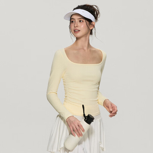 LULULOMDDW Pilates yoga long-sleeved women's slimming waist fitness t-shirt running training base shirt sports top navy blue S