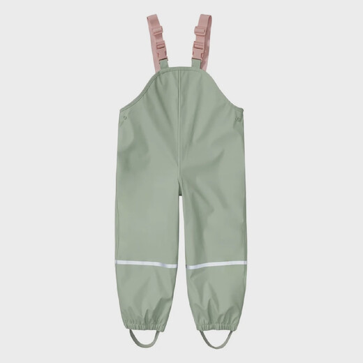 2024 children's suspenders plus velvet rain pants kindergarten baby boys and girls full body waterproof pants outdoor dark green S one size fits all 1 piece