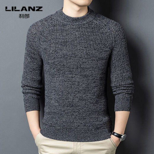 Lilang Men's Round Neck Wool Sweater Winter Thickened Warm Sweater Middle-aged Fashion Versatile 500g Thick Woolen Needle Denim Lan Thickened 4XL (190)