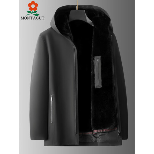 MONTAGUT Men's Sensual Overcome Men's Middle-aged Fur One-piece Mink Medium-Length Mink Coat Fur Jacket 170/88A Recommended 115-130Jin Jin is equal to 0.5kg L YX809 Black