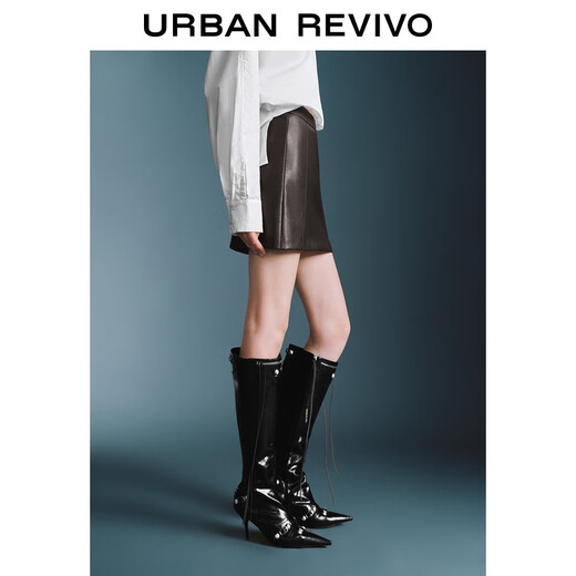 UR2025 new autumn women's clothing retro modern temperament PU short high waist skirt UWJ550037+ dark brown M