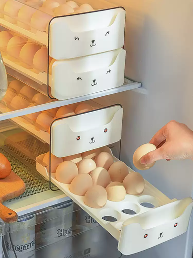 Mi Ling Japanese egg storage box food-grade drawer-type crisper for refrigerator, kitchen household organization artifact egg tray, white layer can hold 18 egg boxes, cute cat style