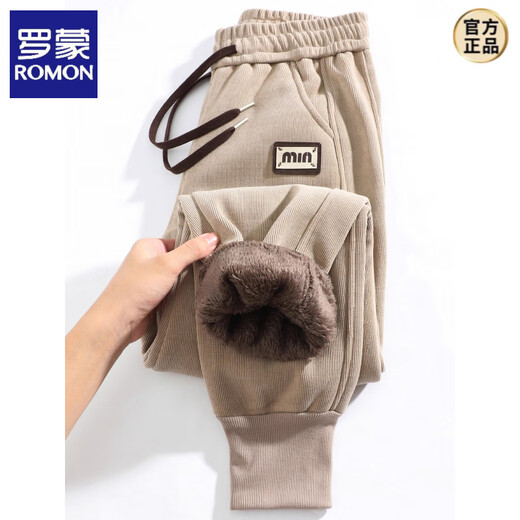 ROMON, a pair of winter high-end thickened leggings for men, new winter loose sports pants, lambswool plus velvet pants, beige XL, recommended 120-140Jin Jin equals 0.5 kg