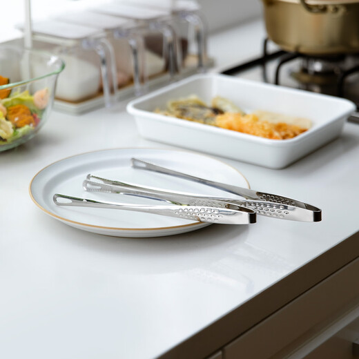 Shuangshan stainless steel food tongs self-service home non-slip barbecue steak barbecue tongs kitchen frying cooking meal sharing tongs 28cm hot pot, for frying