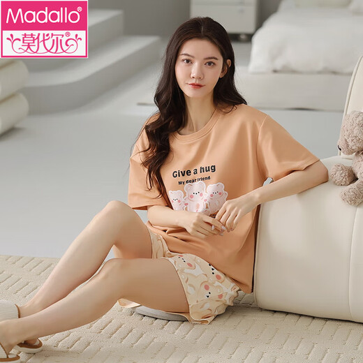 莫代尔睡衣女夏款纯棉短袖短裤薄款甜美可爱纯色休闲全棉女士家居服套装 9856 M