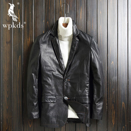 Wpkds Haining Genuine Leather Jacket Men's 2025 Autumn New First Layer Cowhide Suit Collar Jacket Casual Trendy Suit Jacket Black M 165M