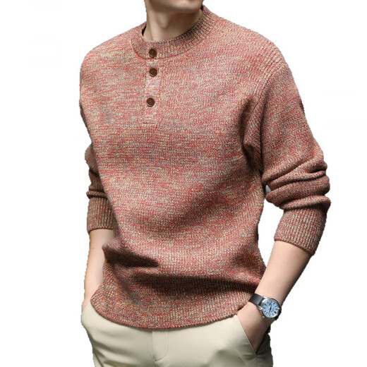 AX Armani broken code 2026 spring and autumn men's thick knitted sweater thick round neck sweater Henry collar three-button set pink M recommended 95-120Jin Jin equals 0.5 kg