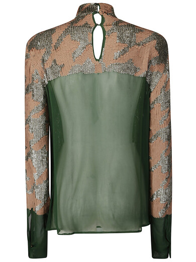 DRIES VAN NOTEN embellished patchwork shirt green 42
