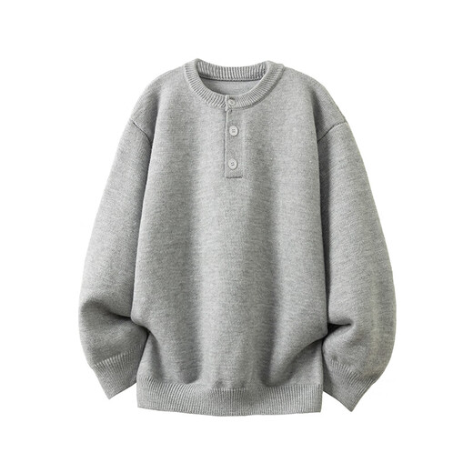 Zhiwei Retro Henley Collar Buttoned Sweater Men's Winter High Street Lazy Sweater Heavy Loose Couple Casual Top Yellow Gray XL Recommended 125-145Jin Jin is equal to 0.5 kg