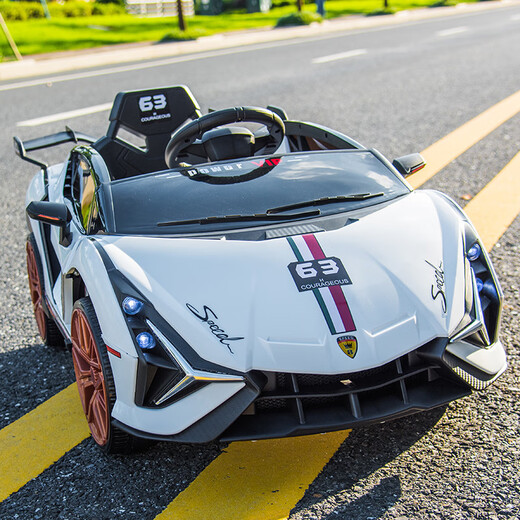 Dimai's new children's electric car swinging four-wheel car male and female baby stroller remote control toy car can sit people white dual drive + scissor door + Bluetooth music