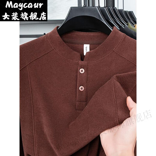 Maycaur Xinxin light luxury men's double-sided German velvet bottoming shirt men's Henry collar trendy versatile long-sleeved T-shirt stand-up collar sweatshirt green 3XL 175-200Jin Jin equals 0.5 kg