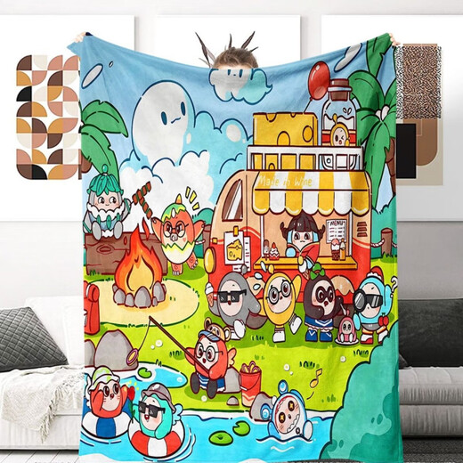 Eggman Party Family Portrait Eggman Party Cute Cartoon Blanket Kindergarten Nap Blanket Cover Student Dormitory Blanket Seaside Four Eggman 100cm*150cm Nap Blanket