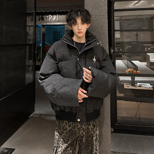 Main idea (ZHUYIFAN) Black Workwear Down Jacket Men's Winter Thickened Starry Gypsophila American Jacket Cotton Coat Couple Bread Jacket Black M Recommended 85-115Jin Jin is equal to 0.5 kg