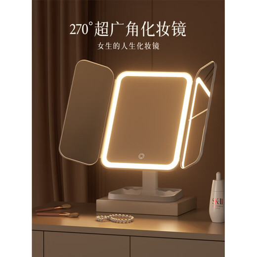 Mirror makeup mirror LED with light desktop tabletop stand-up foldable home student dormitory magnifying makeup mirror must-see before shooting Double List Maitian makeup mirror hot