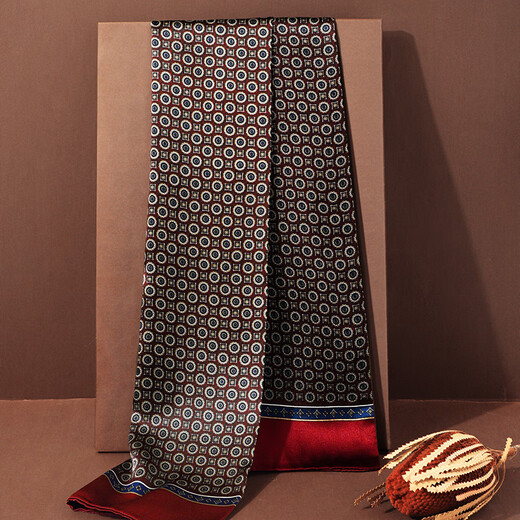 Hangzhou Silk Road Silk Scarf Men's Men's Neck Warmer Hangzhou Silk Suit Silk Scarf Long Scarf High-end Summer Thin Unparalleled Series_Navy Red (Double-sided)