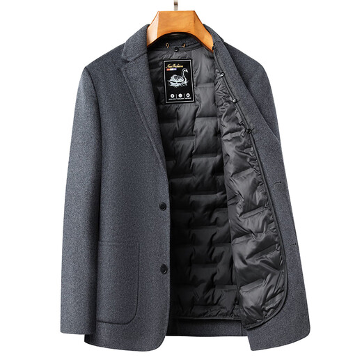 GOLDLION G+Goldlion Double-sided Woolen Suit Jacket Men's Korean Style Trendy Woolen Suit Thickened Goose Down Liner Short Wool Large Gray M 170/88A Recommended 95-125Jin Jin is equal to 0.5 kg