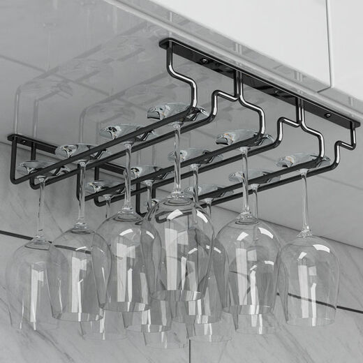 Jieyunmao simple red wine glass holder upside down household goblet holder hanging creative wine cabinet wine glass display rack hanging cup rack 7 slots long 77.5cm deep 22.5cm black