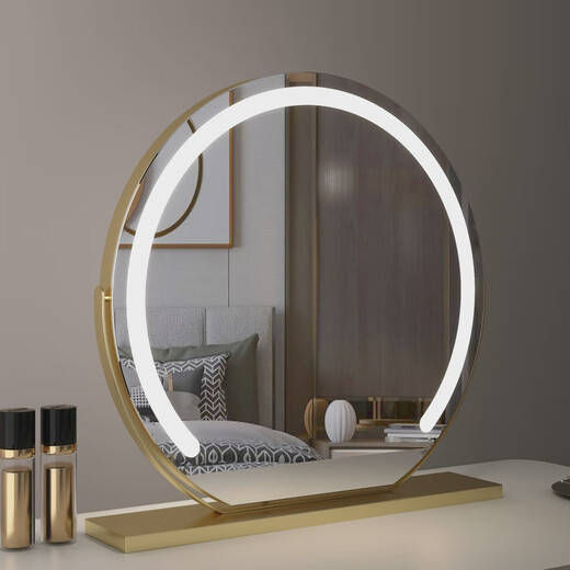 High-definition LED vanity mirror with light vanity mirror desktop smart home simple master bedroom semicircle silver 50 diameter rechargeable rotating touch three-tone lighting