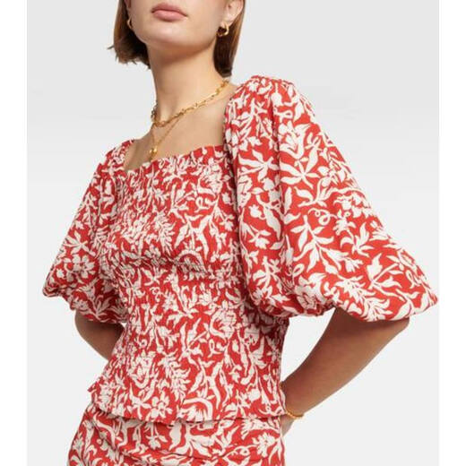Ralph Lauren pony mark light luxury women's CREPE floral smocked top red 20 | L