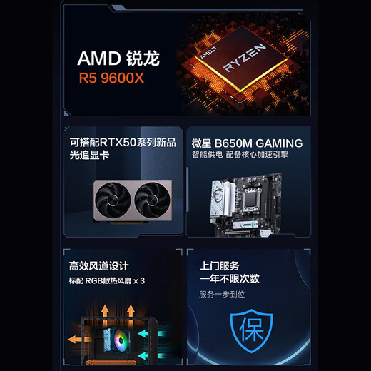 MSI Family Bucket Dark Knight AMD Ryzen R5 9600X/32G D5/1T E-sports game designer desktop computer host complete machine national subsidy