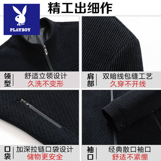 Playboy Dad Jacket Spring and Autumn Style Middle-aged Woolen Jacket Men's Autumn Middle-aged and Elderly 50-Year-Old Grandpa Clothes (Spring and Autumn Style) Black Blue M 170/88A Suitable for 80-100 Jin Jin equals 0.5 kg
