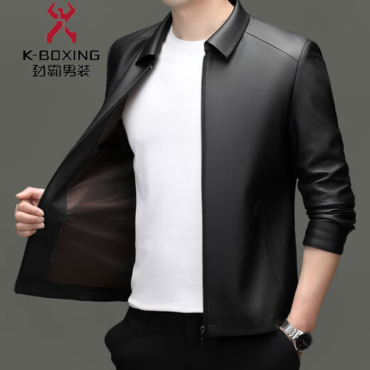 KBXNG Jinba new autumn and winter genuine leather jacket for men. Haining first layer sheepskin men's leather jacket. Single leather lapel black sheepskin. Single leather lapel black. M 170100-120Jin Jin is equal to 0.5 kg.