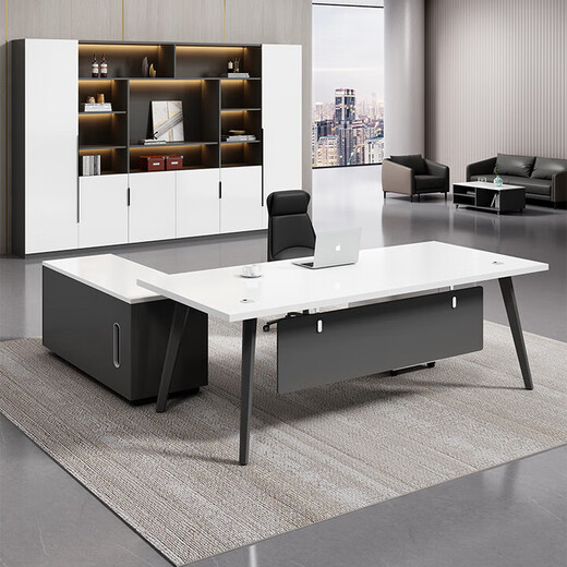 Office desk simple modern manager desk office desk and chair combination light luxury design lacquered boss desk president desk 140CM*80CM single table + side cabinet