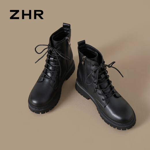 ZHR Martin boots women's autumn and winter retro British boots women's fashion versatile plus velvet short boots women ES08A black 38