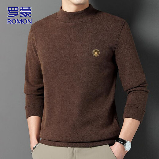 ROMON velvet sweatshirt for men in autumn and winter casual half turtleneck long-sleeved t-shirt for men with velvet thickened warm tops and bottoming shirts