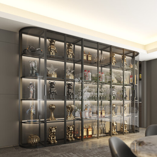 Yusenyi wall-mounted custom-made glass wine cabinet wine cabinet brushed gold display cabinet seven doors