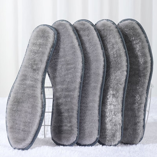 Velvet and thickened anti-odor wool felt insoles for men and women, warm, sweat-absorbent, soft, comfortable and deodorizing cotton insoles, winter insoles, imitation rabbit fur, heat-locking and warm, smoky gray, 5 pairs 41-42