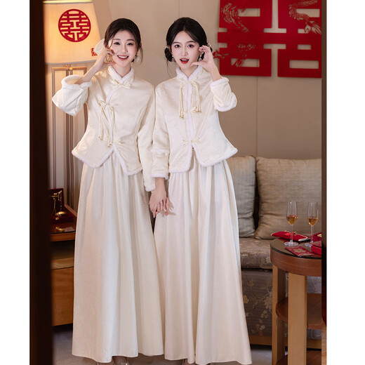 New Chinese-style bridesmaid dress for autumn and winter, new sister dress, bestie dress, wedding temperament, warm and slimming, can be worn in daily life, straight style S