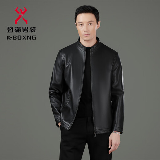 KBHONG Jinba Leather Jacket 2025 Spring and Autumn Men's Business Casual Middle-aged Dad Stand Collar Leather Jacket Orange-Autumn 2599 4XL 195