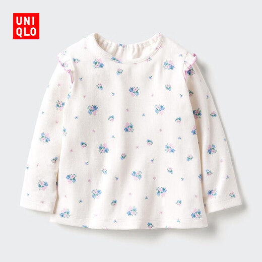 Uniqlo infant and toddler round neck T-shirt/long sleeve 26 spring and summer new style 485586 01 milky white 100