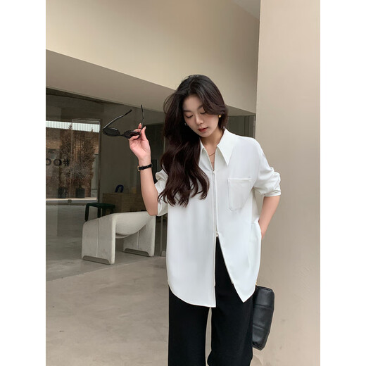 KSOEUR Sister K’s homemade treasure shirt matt sunscreen hollow yarn versatile single pocket shirt for women blue XS