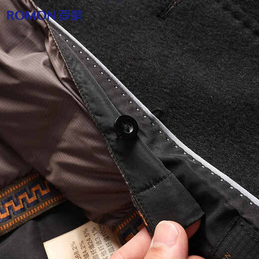 Romon contains cashmere + goose down lining, autumn and winter men's mid-length thickened suit collar woolen coat for men