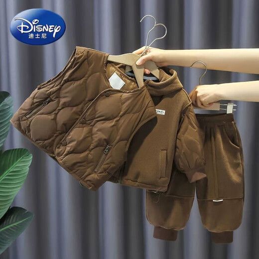 Disney Boys Autumn and Winter Cotton Clothes Set 2025 New 1-9 Years Old Children's Vest Three-piece Set Winter Thickened Clothes for Outerwear Gray Winter Thickened Three-piece Set 100