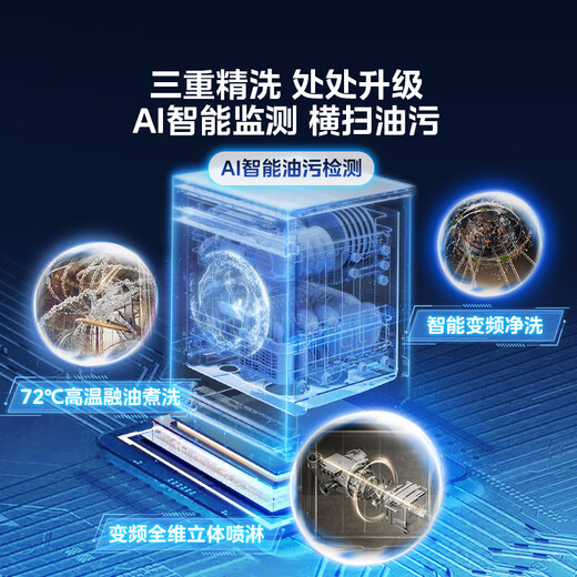 Midea's new dishwasher for home use 15 sets of disinfection and sterilization fully automatic built-in RX600SMax RX600S Max 15 sets Obsidian Black