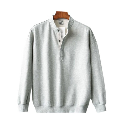 Yandang Plus Size Sweatshirt Men's 300 Jin Jin is equal to 0.5 kg American Henry Collar Spring and Autumn New Loose Top Bottoming Shirt Gray 3XL 200-250 Jin Jin is equal to 0.5 kg