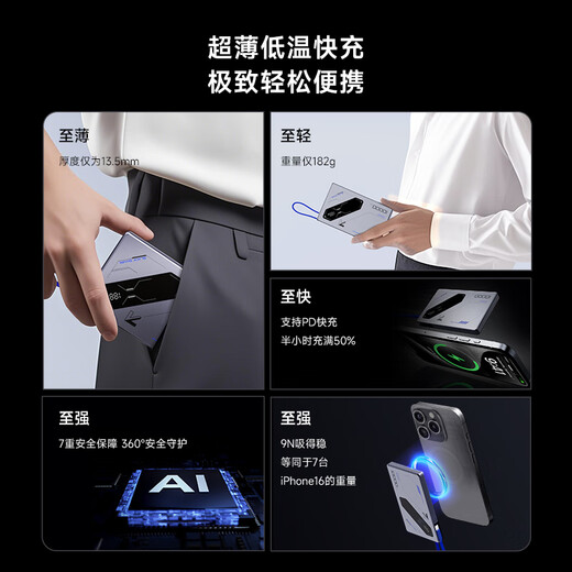 Black Shark is 3C certified and can be used on airplanes. Ultra-thin power bank Blade 2 comes with a built-in cable for fast charging, 10,000 mAh mobile power supply, smart digital display, and is magnetically fixed for Apple 17.