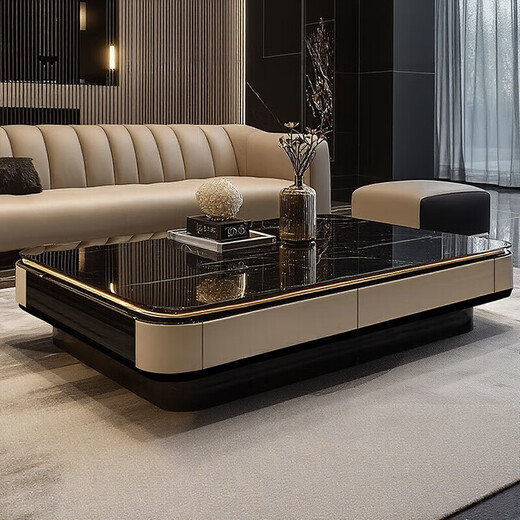 Madili Light Luxury Coffee Table Living Room Home Italian Minimalist 2025 New Tea Table Microcrystalline Stone Creative Modern Tea Table Lifetime Warranty Coffee Table Black Glass 140*80*40cm